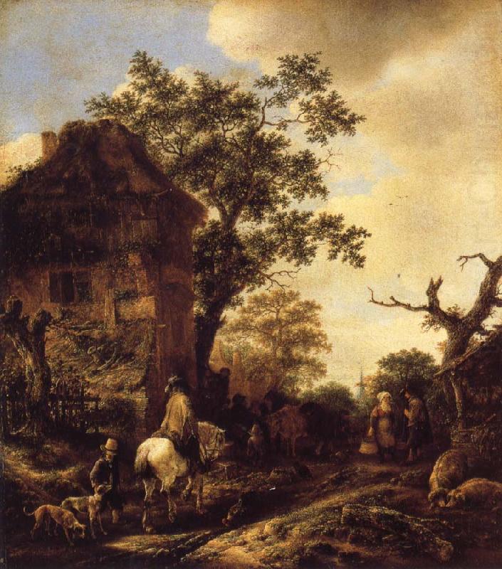 OSTADE, Isaack van The Outskirts of a Village,with a Horseman china oil painting image